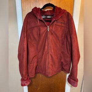 Harley Davidson motorcycle winter coat jacket Women's Deep Red Burgundy Fur 2X
